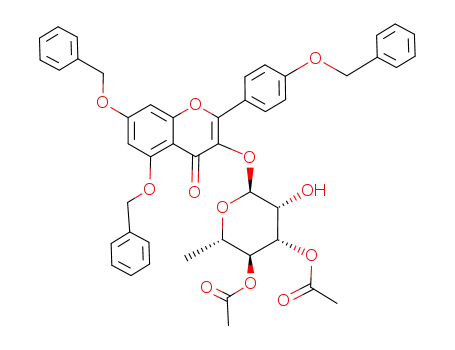 Molecular Structure of 916069-08-4 ((2S,3S,4S,5R,6S)-6-((5,7-bis(benzyloxy)-2-(4-(benzyloxy)phenyl)-4-oxo-4H-chromen-3- yl)oxy)-5-hydroxy-2-methyltetrahydro-2H-pyran-3,4-diyl diacetate)