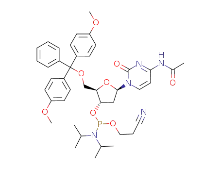 Molecular Structure of 157543-67-4 (5'-O-(4,4'-dimethoxytrityl)-N-acetyl-2'-deoxycytidine 3'-[(2-cyanoethyl)-(N,N-diisopropyl)]phosphoramidite)