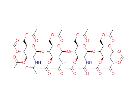 Molecular Structure of 53942-46-4 (acetyl 2-acetamido-3,4,6-tri-O-acetyl-2-deoxy-β-D-glucopyranosyl-(1->4)-2-acetamido-3,6-di-O-acetyl-2-deoxy-β-D-glucopyranosyl-(1->4)-2-acetamido-3,6-di-O-acetyl-2-deoxy-β-D-glucopyranosyl-(1->4)-2-acetamido-3,6-di-O-acetyl-2-deoxy-α-D-glucopyranose)
