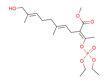 Molecular Structure of 87920-41-0 ((4E,8E)-2-[1-(Diethoxy-phosphoryloxy)-eth-(E)-ylidene]-10-hydroxy-5,9-dimethyl-deca-4,8-dienoic acid methyl ester)