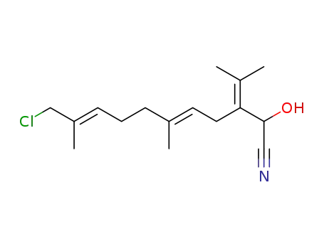 Molecular Structure of 87920-47-6 ((5E,9E)-11-Chloro-2-hydroxy-3-isopropylidene-6,10-dimethyl-undeca-5,9-dienenitrile)