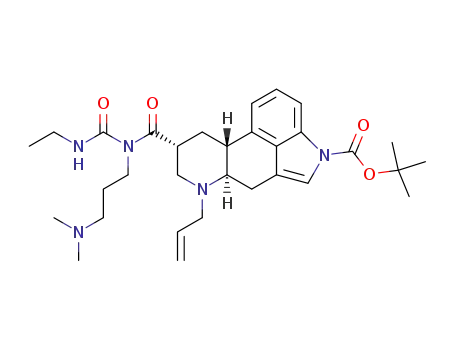 Molecular Structure of 474397-69-8 (tert-butyl (5R,8R,10R)-6-allyl-8-[[[3-(dimethylamino)propyl][(ethylamino)carbonyl]amino]carbonyl]ergoline-1-carboxylate)