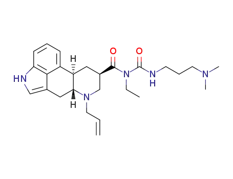 Molecular Structure of 81409-91-8 (N-<<<3-(dimethylamino)propyl>amino>carbonyl>-N-ethyl-6-(2-propenyl)-ergoline-8β-carboxamide)