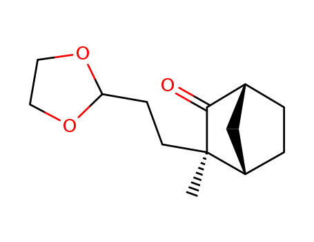 Molecular Structure of 158568-25-3 ((-)-(1S,2R)-2-<(2-methyl-3-oxobicyclo<2.2.1>hept-2-yl)-2-ethylene>-1,3-dioxolane)