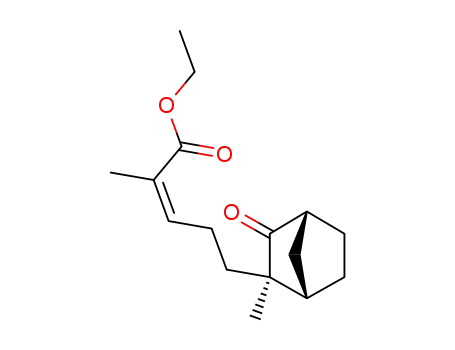 Molecular Structure of 131694-66-1 (ethyl (-)-(Z)-2-methyl-5-<(1S,2R)-2-methyl-3-oxobicyclo<2.2.1>hept-2-yl>-2-pentenoate)