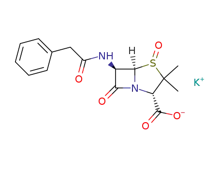 Molecular Structure of 39906-59-7 (1ξ-oxo-6β-(2-phenyl-acetylamino)-1λ<sup>4</sup>-penicillanic acid; potassium salt)
