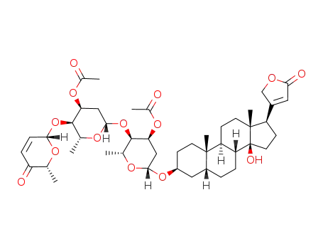 Molecular Structure of 912454-97-8 (digitoxigen O-[3'-O-acetyl-2',6'-dideoxy-4'-O-((2''R,6''R)-5'',6''-dihydro-6''-methyl-5''-oxo-2H-pyran-2''-yl)-β-D-ribo-hexopyranosyl]-(1->4)-(3-O-acetyl-2,6-dideoxy-β-D-ribo-hexopyranoside))