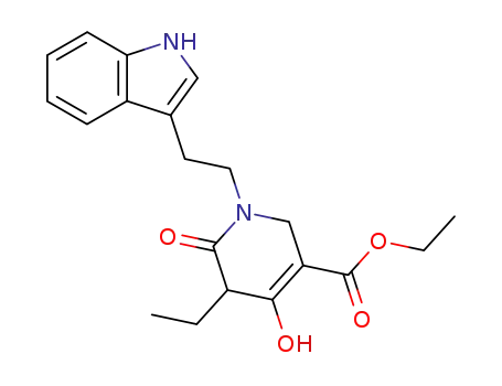 Molecular Structure of 190378-09-7 (3-Pyridinecarboxylic acid,
5-ethyl-1,2,5,6-tetrahydro-4-hydroxy-1-[2-(1H-indol-3-yl)ethyl]-6-oxo-,
ethyl ester)
