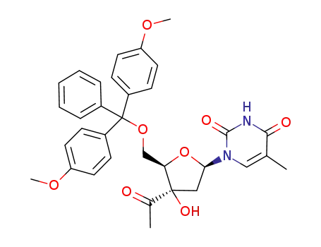 Molecular Structure of 220928-41-6 (1-(5-O-(4,4'-dimethoxytrityl)-3-C-acetyl-2-deoxy-β-D-threo-pentofuranosyl)thymine)