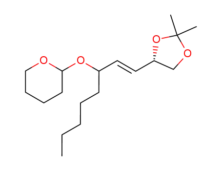 Molecular Structure of 206050-60-4 (2-{1-[(E)-2-((S)-2,2-Dimethyl-[1,3]dioxolan-4-yl)-vinyl]-hexyloxy}-tetrahydro-pyran)
