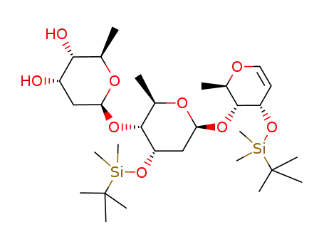 Molecular Structure of 1054632-09-5 ((2R,3S,4S,6S)-6-{(2R,3R,4S,6S)-4-(tert-Butyl-dimethyl-silanyloxy)-6-[(2R,3R,4S)-4-(tert-butyl-dimethyl-silanyloxy)-2-methyl-3,4-dihydro-2H-pyran-3-yloxy]-2-methyl-tetrahydro-pyran-3-yloxy}-2-methyl-tetrahydro-pyran-3,4-diol)