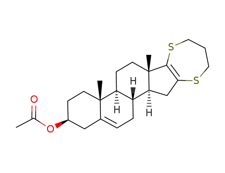 Molecular Structure of 91414-07-2 (Acetic acid (2S,4aR,4bS,6aS,12aS,12bR)-4a,6a-dimethyl-2,3,4,4a,4b,5,6,6a,9,10,12,12a,12b,13-tetradecahydro-1H,8H-7,11-dithia-azuleno[2,1-a]phenanthren-2-yl ester)