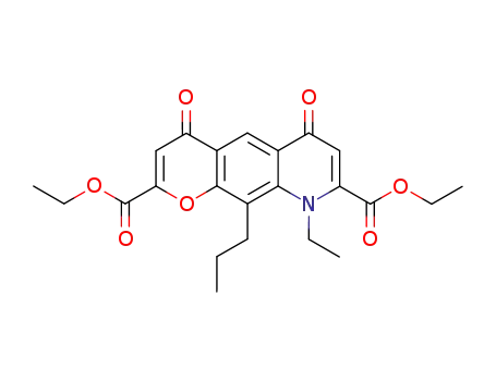 Molecular Structure of 69049-72-5 (4H-Pyrano[3,2-g]quinoline-2,8-dicarboxylic acid, 9-ethyl-6,9-dihydro-4,6-dioxo-10-propyl-, 2,8-diethyl ester)