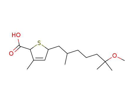 Molecular Structure of 87416-87-3 (5-(6'-methoxy-2',6'-dimethylheptyl)-3-methyl-2,5-dihydrothiophene-2-carboxylic acid)