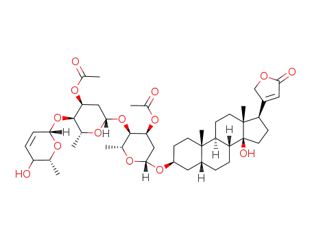 Molecular Structure of 934021-90-6 (digitoxigen O-[3'-O-acetyl-2',6'-dideoxy-4'-O-((2''R,6''R)-5'',6''-dihydro-6''-methyl-5''-hydroxyl-2H-pyran-2''-yl)-β-D-ribo-hexopyranosyl]-(1->4)-(3-O-acetyl-2,6-dideoxy-β-D-ribo-hexopyranoside))