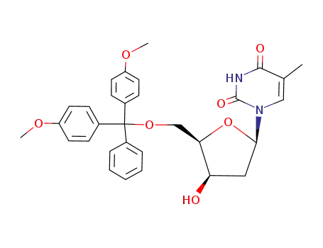 Molecular Structure of 112501-53-8 (1-[5-(O-DIMETHOXYTRITYL)-2-DEOXY-BETA-D-THREO-PENTOFURANOSYL]THYMINE)