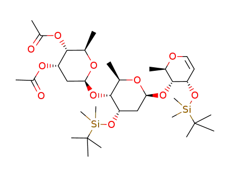 Molecular Structure of 389860-87-1 (Acetic acid (2R,3R,4S,6S)-3-acetoxy-6-{(2R,3R,4S,6S)-4-(tert-butyl-dimethyl-silanyloxy)-6-[(2R,3R,4S)-4-(tert-butyl-dimethyl-silanyloxy)-2-methyl-3,4-dihydro-2H-pyran-3-yloxy]-2-methyl-tetrahydro-pyran-3-yloxy}-2-methyl-tetrahydro-pyran-4-yl ester)