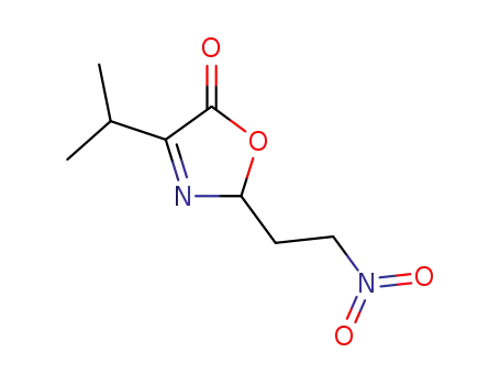 Molecular Structure of 152343-08-3 (2,5-dihydro-4-(1-methylethyl)-2-(2-nitroethyl)-oxazol-5-one)