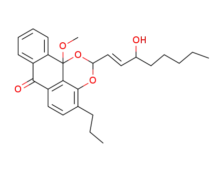 Molecular Structure of 791808-24-7 (2-(3-hydroxy-oct-1-enyl)-11b-methoxy-4-propyl-11b<i>H</i>-1,3-dioxa-benzo[<i>de</i>]anthracen-7-one)