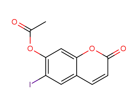 Molecular Structure of 848996-50-9 (2H-1-Benzopyran-2-one, 7-(acetyloxy)-6-iodo-)