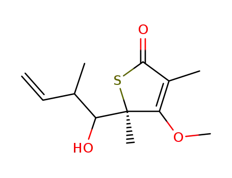 Molecular Structure of 913941-69-2 (5-(1-hydroxy-2-methyl-but-3-enyl)-4-methoxy-3,5-dimethyl-5<i>H</i>-thiophen-2-one)