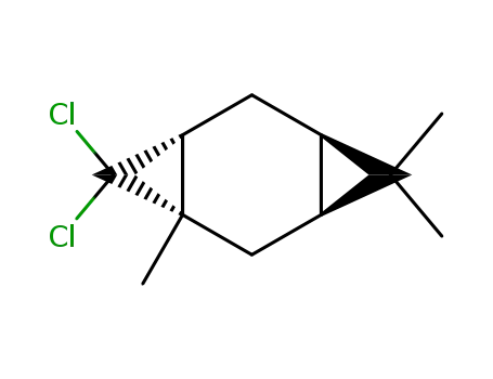 Molecular Structure of 22819-70-1 ((1alpha,3beta,5beta,7alpha)-8,8-dichloro-1,4,4-trimethyltricyclo[5.1.0.03,5]octane)