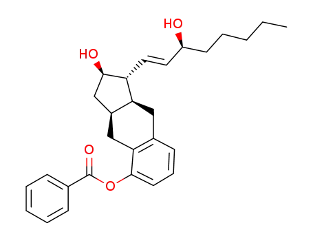 Molecular Structure of 1425937-55-8 ((1R,2R,3aS,9aS)-2,3,3a,4,9,9a-hexahydro-2-hydroxy-1-((3S,1E)-3-hydroxyoct-1-enyl)-1H-cyclopenta[b]naphthalen-5-yl benzoate)