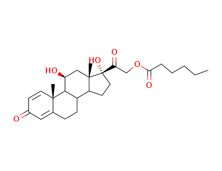 Pregna-1,4-diene-3,20-dione,11,17-dihydroxy-21-[(1-oxohexyl)oxy]-, (11b)-