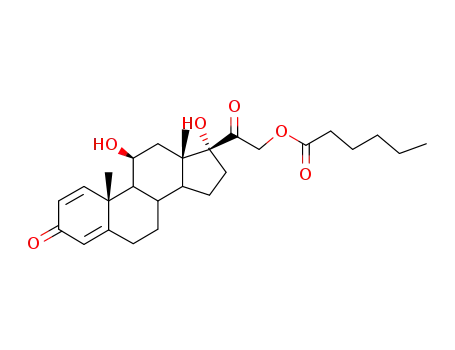 Molecular Structure of 69164-69-8 (11beta,17,21-trihydroxypregna-1,4-diene-3,20-dione 21-hexanoate)