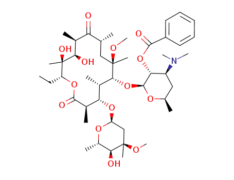 Molecular Structure of 1000005-59-3 (benzoic acid 4-dimethylamino-2-[14-ethyl-12,13-dihydroxy-4-(5-hydroxy-4-methoxy-4,6-dimethyl-tetrahydro-pyran-2-yloxy)-7-methoxy-3,5,7,9,11,13-hexamethyl-2,10-dioxo-oxacyclotetradec-6-yloxy]-6-methyl-tetrahydro-pyran-3-yl ester)