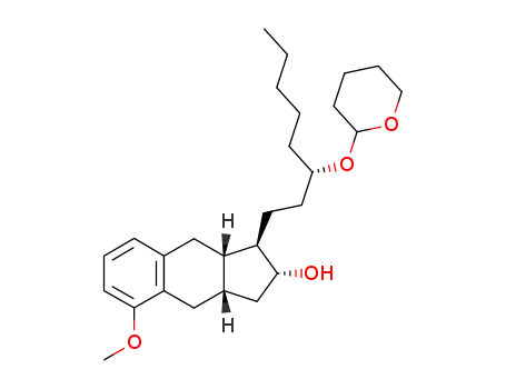 Molecular Structure of 101758-87-6 ((1R,2R,3aS,9aS)-2,3,3a,4,9,9a-hexahydro-5-methoxy-1-[(3S)-3-[(tetrahydro-2H-pyran-2-yl)oxy]octyl]-1H-benz[f]inden-2-ol)