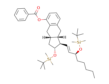 Molecular Structure of 1425937-62-7 ((1R,2R,3aS,9aS)-2,3,3a,4,9,9a-hexahydro-2-(tert-butyldimethylsilyloxy)-1-((3S,1E)-3-(tert-butyl dimethylsilyloxy)oct-1-enyl)-1H-cyclopenta[b]naphthalen-5-yl benzoate)