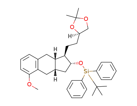 Molecular Structure of 1613271-26-3 (tert-butyl-(((1R,2R,3aS,9aS)-1-(2-((R)-2,2-dimethyl-1,3-dioxolan-4-yl)ethyl)-5-methoxy-2,3,3a,4,9,9a-hexahydro-1H-cyclopenta[b]naphthalen-2-yl)oxy)diphenylsilane)