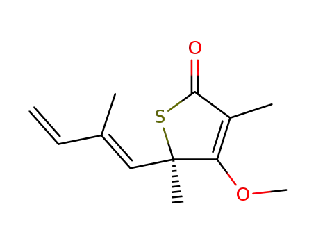 Molecular Structure of 913941-71-6 ((R)-4-Methoxy-3,5-dimethyl-5-((E)-2-methyl-buta-1,3-dienyl)-5H-thiophen-2-one)