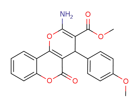 Molecular Structure of 607697-15-4 (methyl 2-amino-4-(4-methoxyphenyl)-5-oxo-4,5-dihydropyrano[3,2-c]chromene-3-carboxylate)