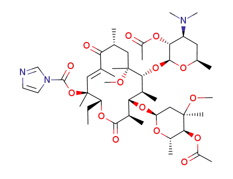 Molecular Structure of 217977-00-9 (10,11-anhydro-2',4''-di-O-acetyl-12-O-(imidazol-1-ylcarbonyl)-6-O-methylerythromycin A)