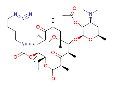 Molecular Structure of 760981-81-5 (11-N-(4-azido-butyl)-6-O-methyl-5-(2-acetyl-desosamynyl)-3-oxo-erythronolide A 11,12-carbamate)