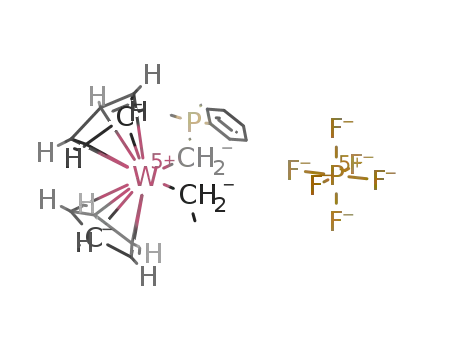 Molecular Structure of 82917-98-4 ((C<sub>5</sub>H<sub>5</sub>)2W(CH<sub>2</sub>P(CH<sub>3</sub>)2C<sub>6</sub>H<sub>5</sub>)(C<sub>2</sub>H<sub>5</sub>)<sup>(1+)</sup>*PF<sub>6</sub><sup>(1-)</sup>)