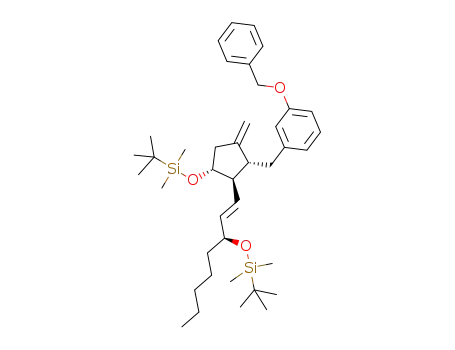 Molecular Structure of 1425937-41-2 (((3S,1E)-1-((1R,2R,5R)-2-(3-(benzyloxy)benzyl)-3-methylene-5-(tert-butyldimethylsilyloxy)cyclopentyl)oct-1-en-3-yloxy)(tert-butyl)dimethylsilane)