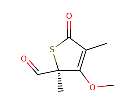 Molecular Structure of 913941-68-1 ((S)-3-Methoxy-2,4-dimethyl-5-oxo-2,5-dihydro-thiophene-2-carbaldehyde)