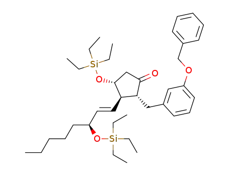 Molecular Structure of 1425937-39-8 ((2R,3R,4R)-2-(3-(benzyloxy)benzyl)-4-triethylsilyloxy-3-((3S,1E)-3-triethylsilyloxyoct-1-enyl)cyclopentanone)