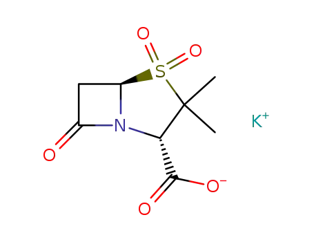 Molecular Structure of 76350-35-1 (potassium (2S-cis)-3,3-dimethyl-7-oxo-4-thia-1-azabicyclo[3.2.0]heptane-2-carboxylate 4,4-dioxide)