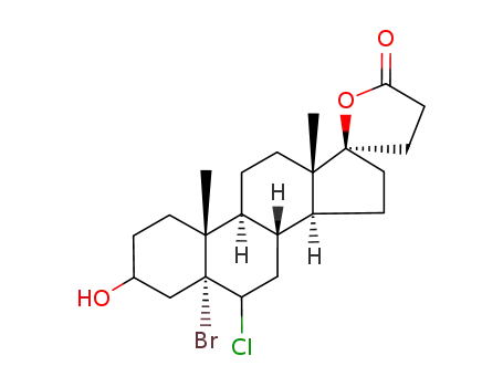 Molecular Structure of 34681-77-1 (5alpha-Bromo-6beta-chloro-3beta,17alpha-dihydroxypregnane-21-carboxylic acid gamma-lactone)