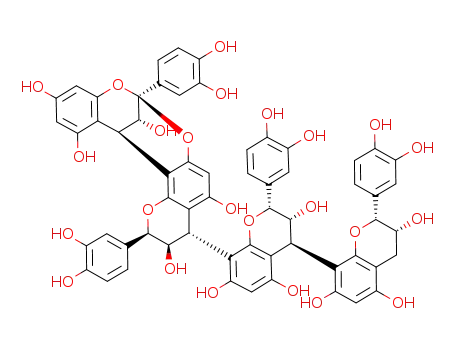Molecular Structure of 114569-30-1 ([4,8'-Bi-2H-1-benzopyran]-3,3',5,5',7,7'-hexol,8-[(2R,3R,4S,8S,14R,15R)-2,8-bis(3,4-dihydroxyphenyl)-3,4-dihydro-3,5,11,13,15-pentahydroxy-8,14-methano-2H,14H-1-benzopyrano[7,8-d][1,3]benzodioxocin-4-yl]-2,2'-bis(3,4-dihydroxyphenyl)-3,3',4,4'-tetrahydro-,(2R,2'R,3R,3'R,4R)- (9CI))
