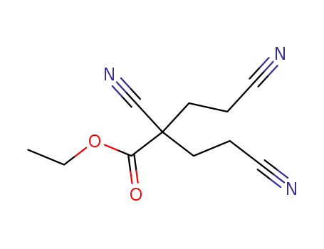 Molecular Structure of 1112-27-2 (ethyl 2,4-dicyano-2-(2-cyanoethyl)butanoate)