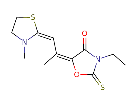 Molecular Structure of 71243-35-1 (3-ethyl-5-[1-methyl-2-(3-methyl-2-thiazolidin-2-ylidene)ethylidene]-2-thioxooxazolidin-4-one)