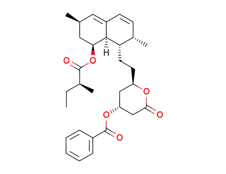 Molecular Structure of 81189-93-7 ((2R,4R)-2-[2-((1S,2S,6R,8S,8aR)-1,2,3,7,8,8a-hexahydro-2,6-dimethyl-8-{[(S)-2-methylbutanoyl]oxy}naphthalen-1-yl)ethyl]-3,4,5,6-tetrahydro-6-oxo-2H-pyran-4-yl benzoate)