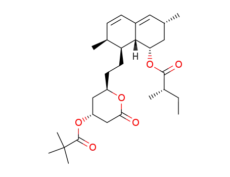 Molecular Structure of 479482-41-2 ((2R,4R)-2-[2-((1S,2S,6R,8S,8aR)-1,2,3,7,8,8a-hexahydro-2,6-dimethyl-8-{[(S)-2-methylbutanoyl]oxy}naphthalen-1-yl)ethyl]-3,4,5,6-tetrahydro-6-oxo-2H-pyran-4-yl 2,2-dimethylpropanoate)