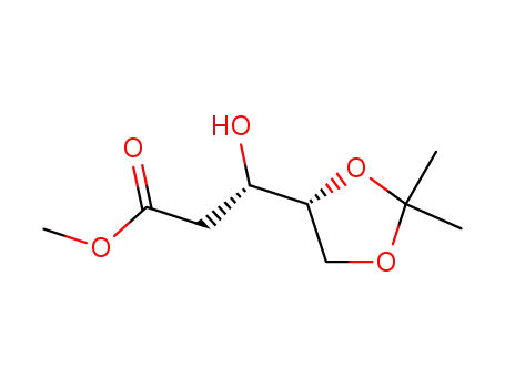 Molecular Structure of 83159-90-4 ((-)-(S)-3-((R)-2,2-dimethyl[1,3]dioxolan-4-yl)-3-hydroxypropanoic acid methyl ester)