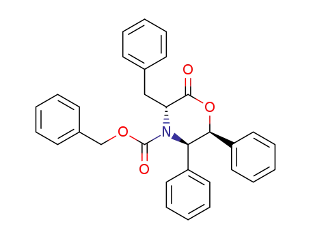 Molecular Structure of 136707-23-8 ((3R,5R,6S)-4-(benzyloxycarbonyl)-5,6-diphenyl-3-(phenylmethyl)-2,3,5,6-tetrahydro-4H-1,4-oxazin-2-one)